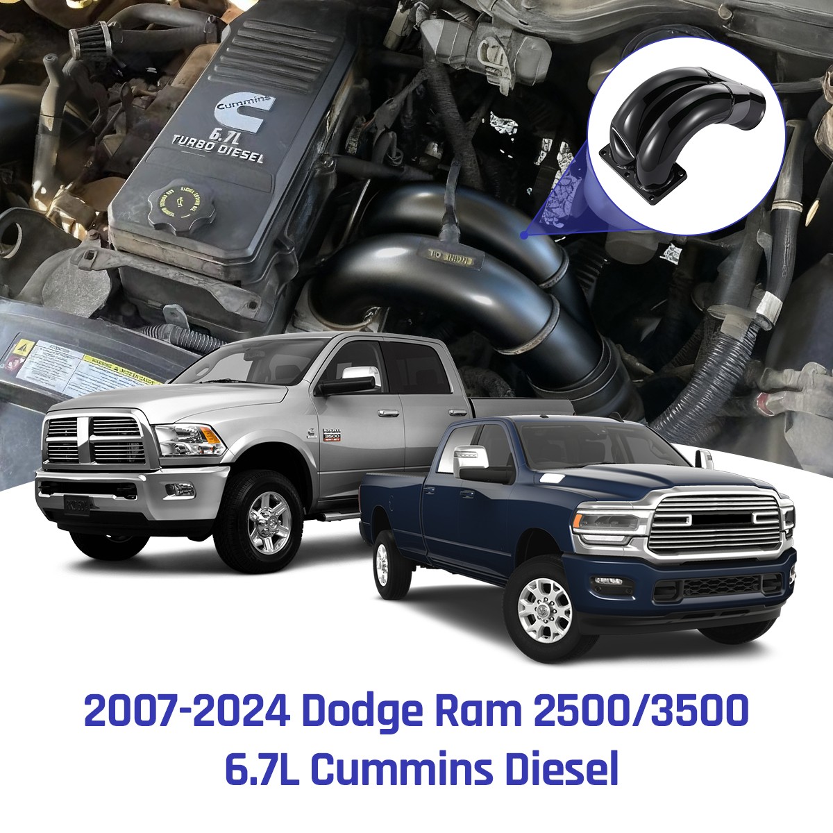 3.5" Intake Manifold Elbow For 07-24 Dodge Ram 2500 6.7L w/Heating Element Black