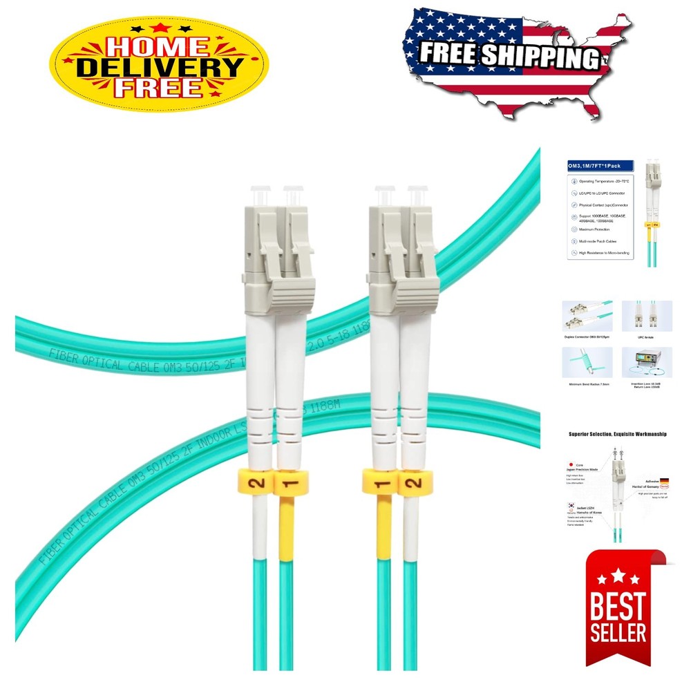 Bend Insensitive 1M LC-LC Fiber Optic Patch Cable, OM3 Multimode, Eco-Friendly