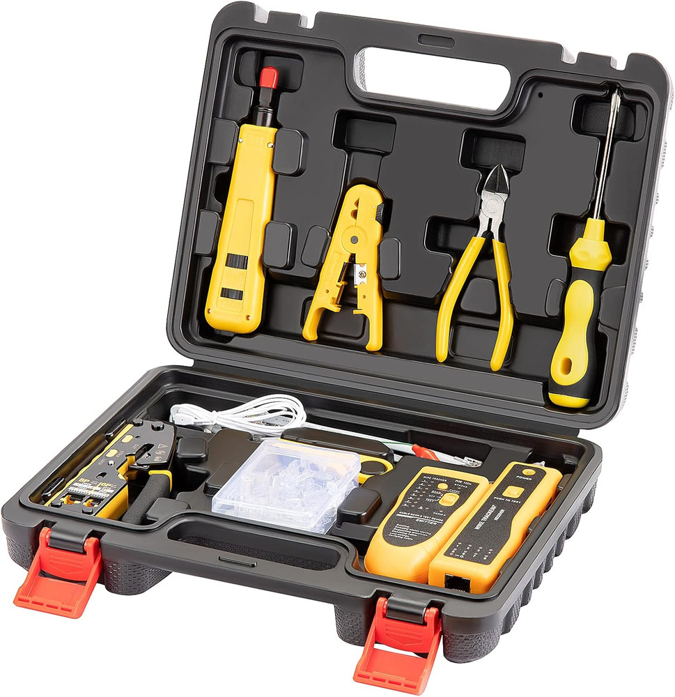 Network Tool kit, RJ45 Crimp Tool kit Pass Through Crimper Cat6 Cat5 Cat5e Cr...