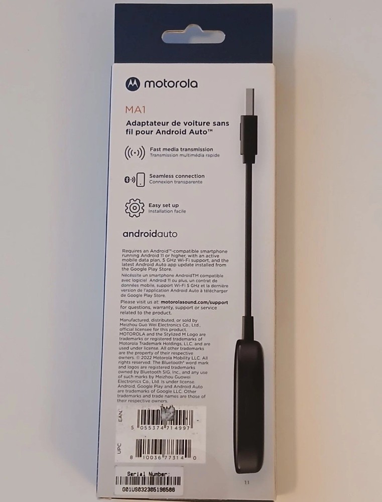 Motorola MA1 Wireless Android Auto Car Adapter