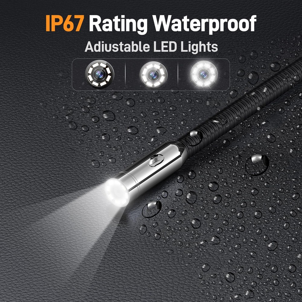 Telescopic Endoscope Inspection Camera with Screen & Light, 4.5" IPS Display ...