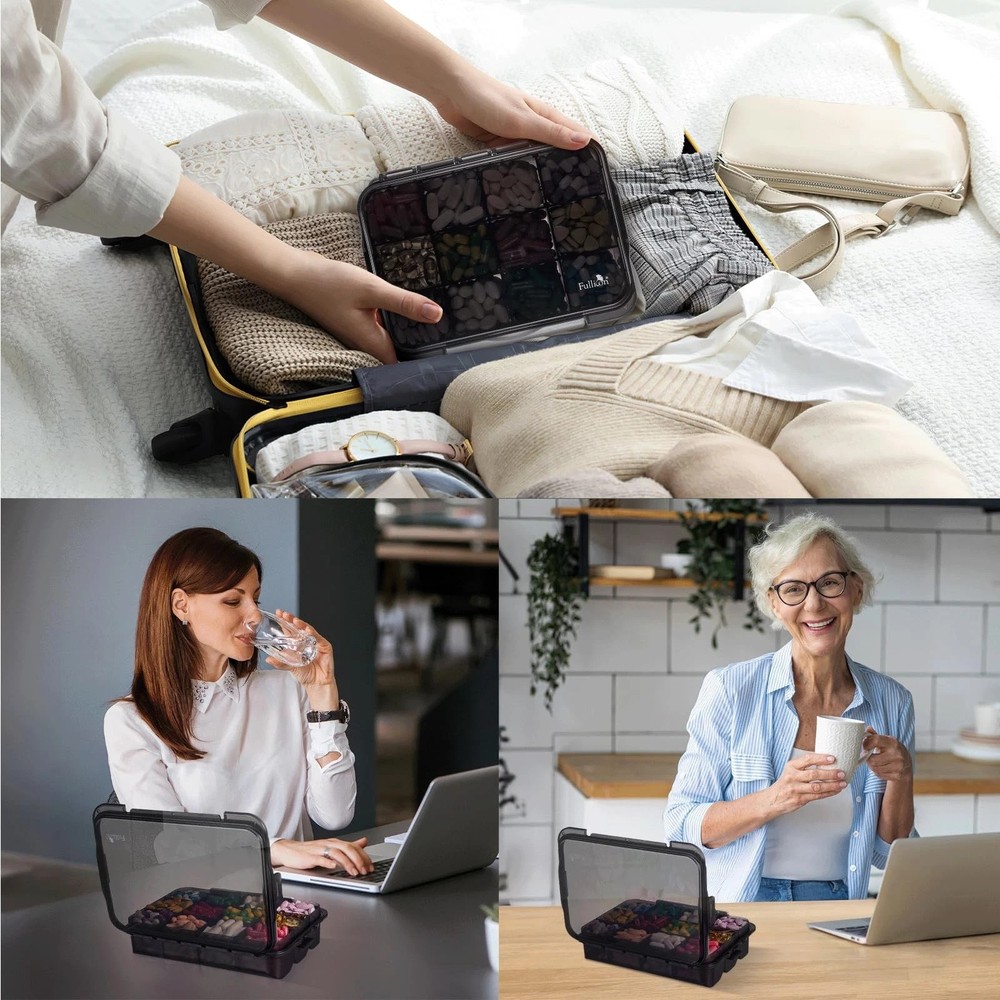 Travel Moisture Proof Pill Case with 12 Extra Large Compartment