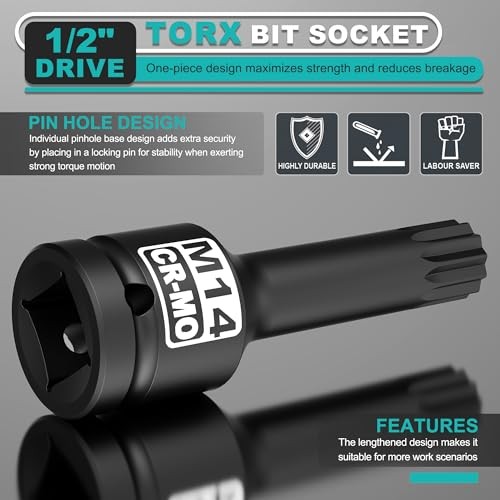 1/2" Drive M14 XZN Bit Socket, Triple Square Spline Bit Socket, 1/2" M14 Deep