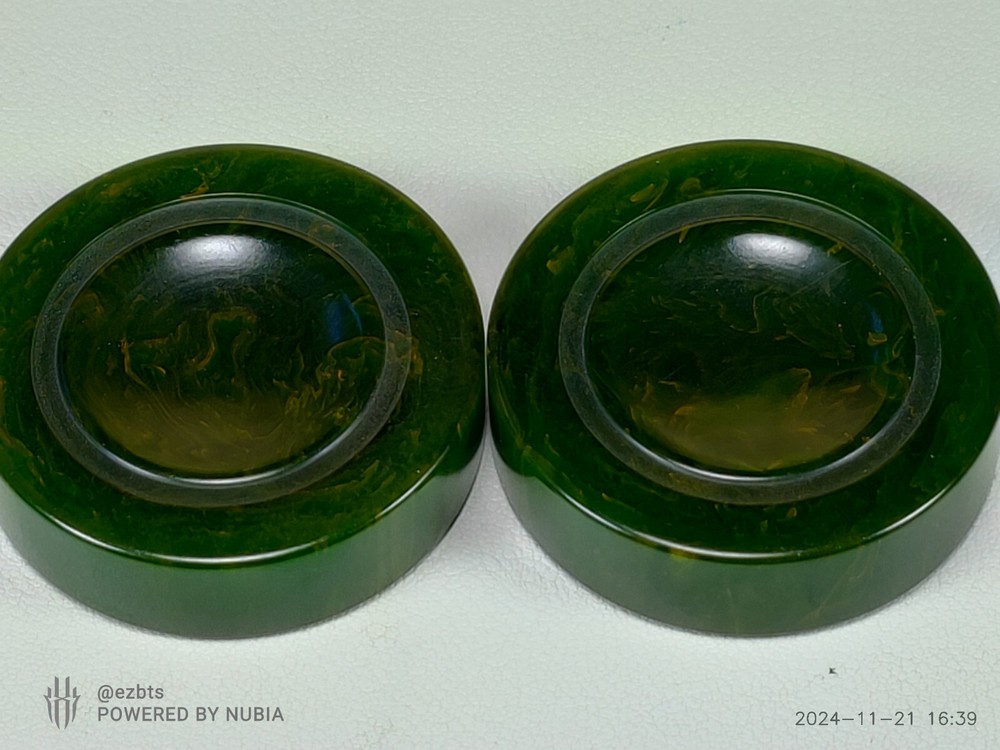 Bakelite Backgammon Chip Disc Green Yellow swirl 1.72" Replacement Catalin 1 pc