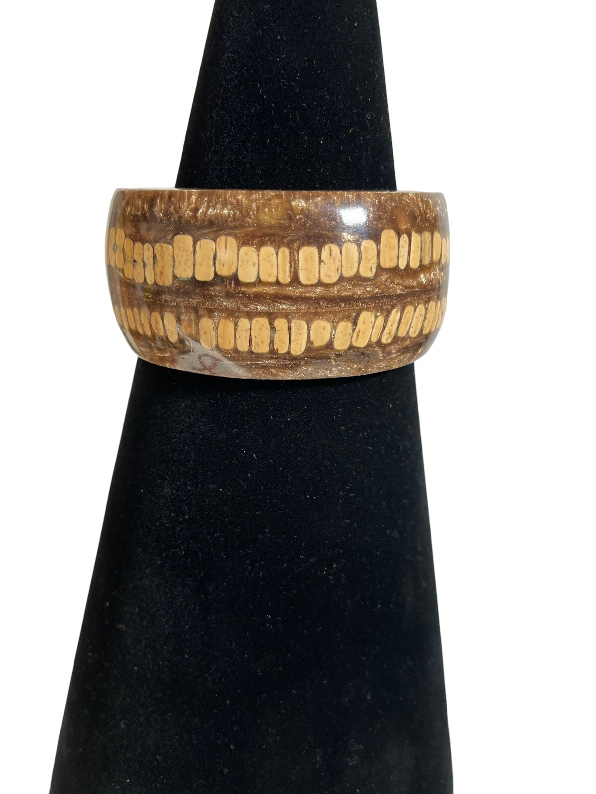 Wood or Cork in Resin Metal Flake Cuff Bracelet Pre-Owned