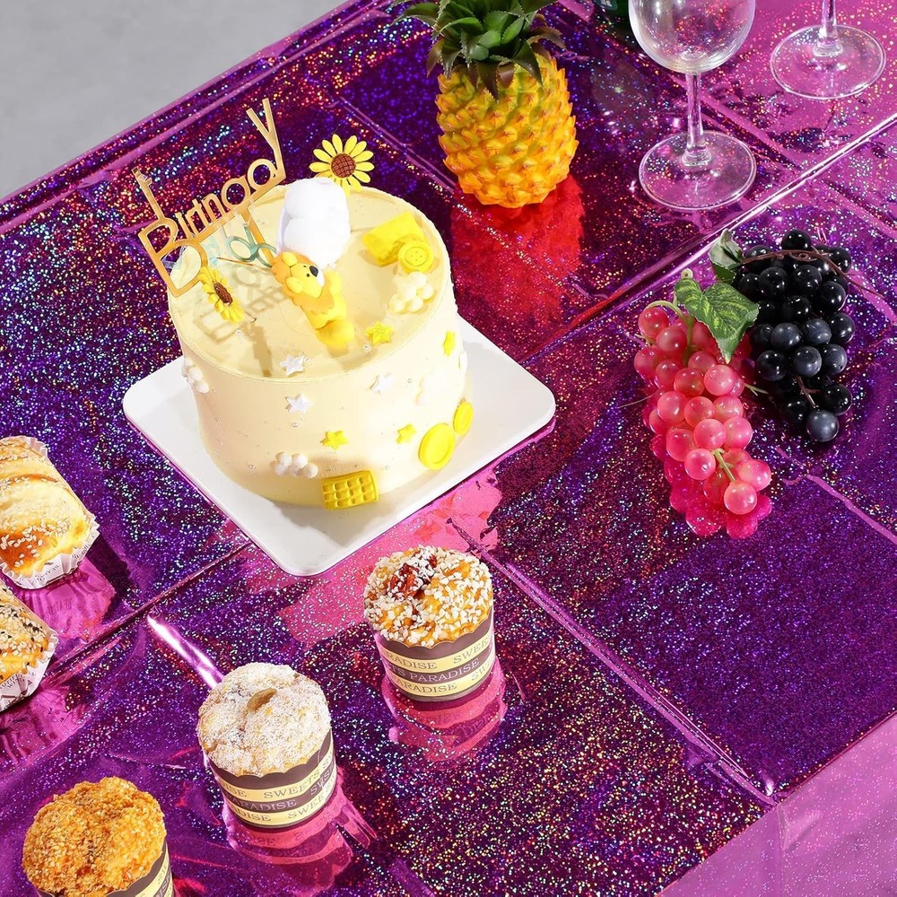 4 Pack Iridescence Plastic Tablecloths Shiny Disposable Laser Rectangle Table