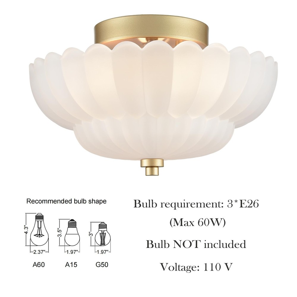 HYDELITE Gold Flush Mount Ceiling Light Fixture Modern Semi Flush Mount Ceili...