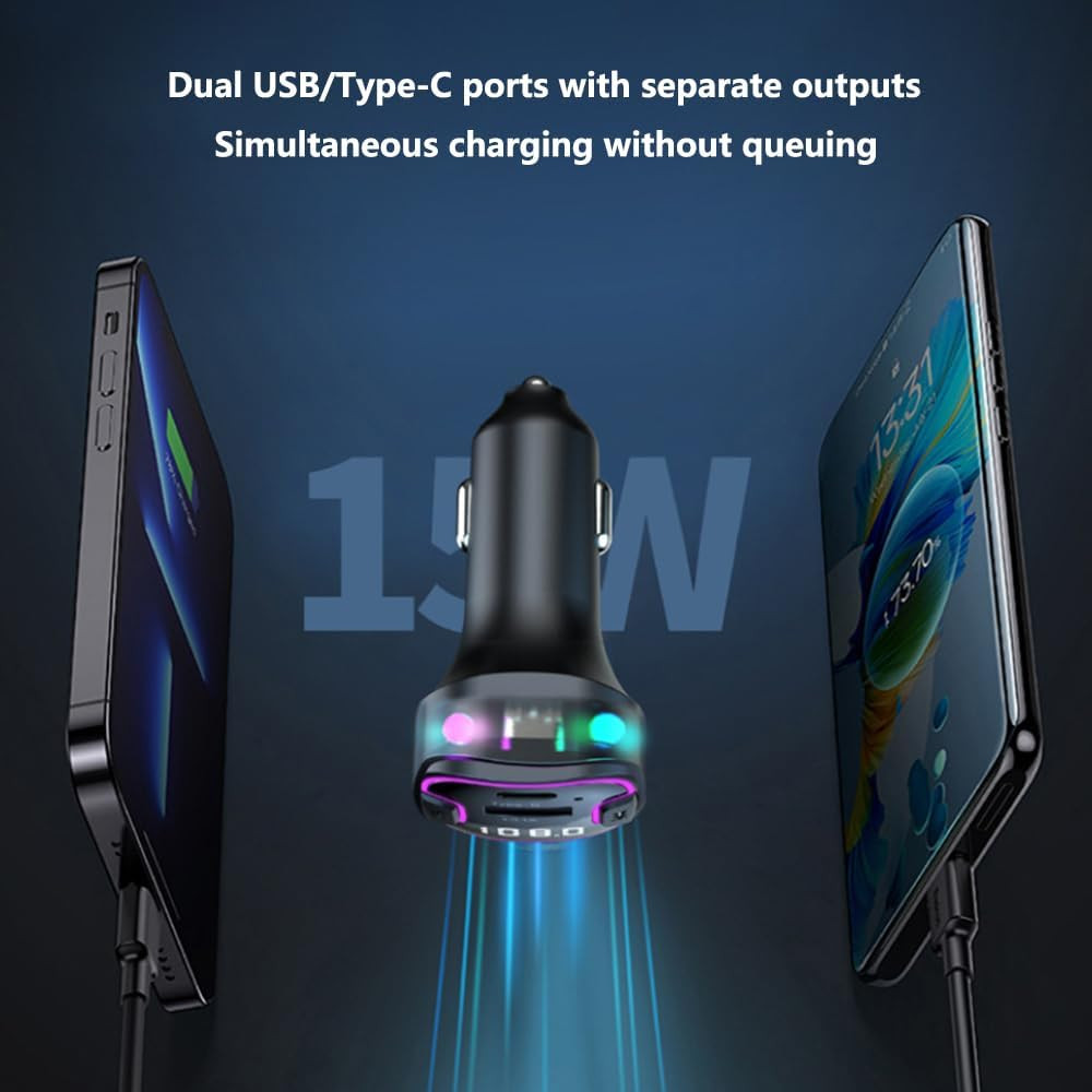 Bluetooth 5.3 Car Adapter, PD &QC3.0 Fast Charging FM Radio Transmitter for Car,