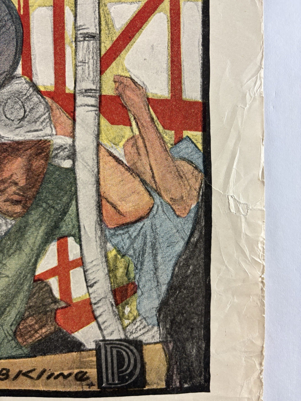 TEAMWORK WINS World War I Bond Poster (VeryGood) 1918 26 1/4”x41” WW1 Ships 001