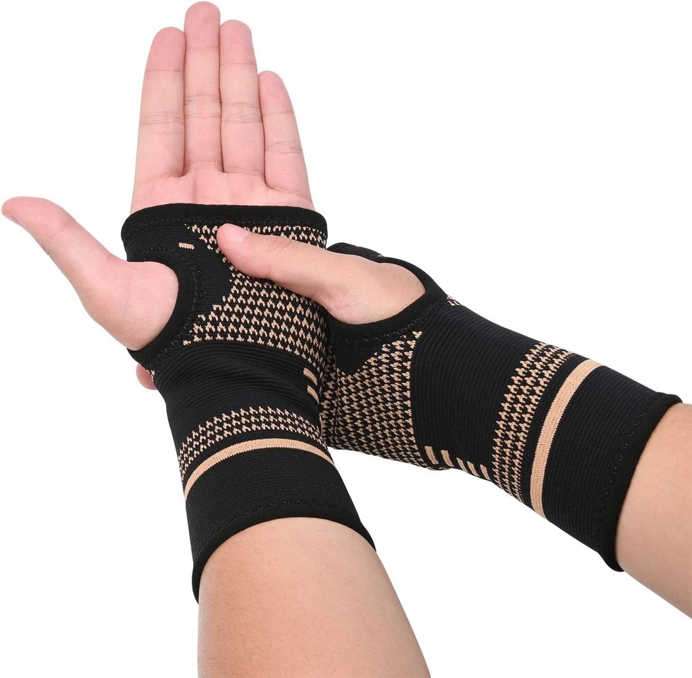 2pcs Copper Wrist Compression Sleeve Comfortable Hand Brace Support for Arthriti