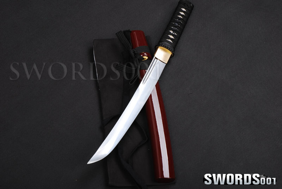 Self-defense Samurai Tanto Knife Carbon Steel Japanese Sword Dark Red Scabbard