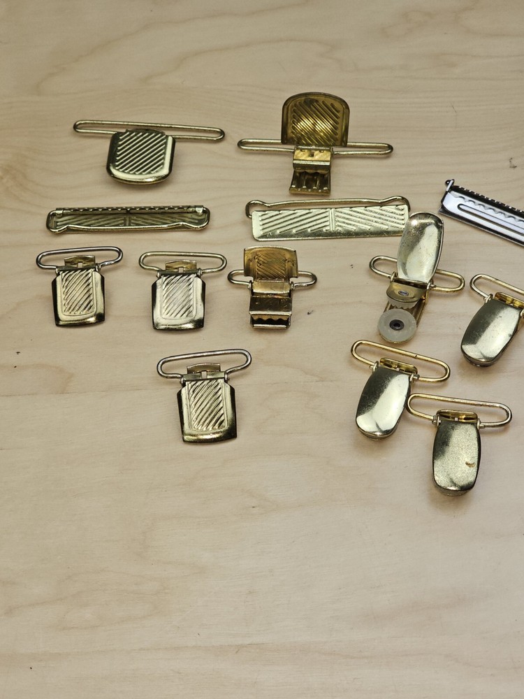 Vintage Suspender Hardware Brass 12 Pieces NOS