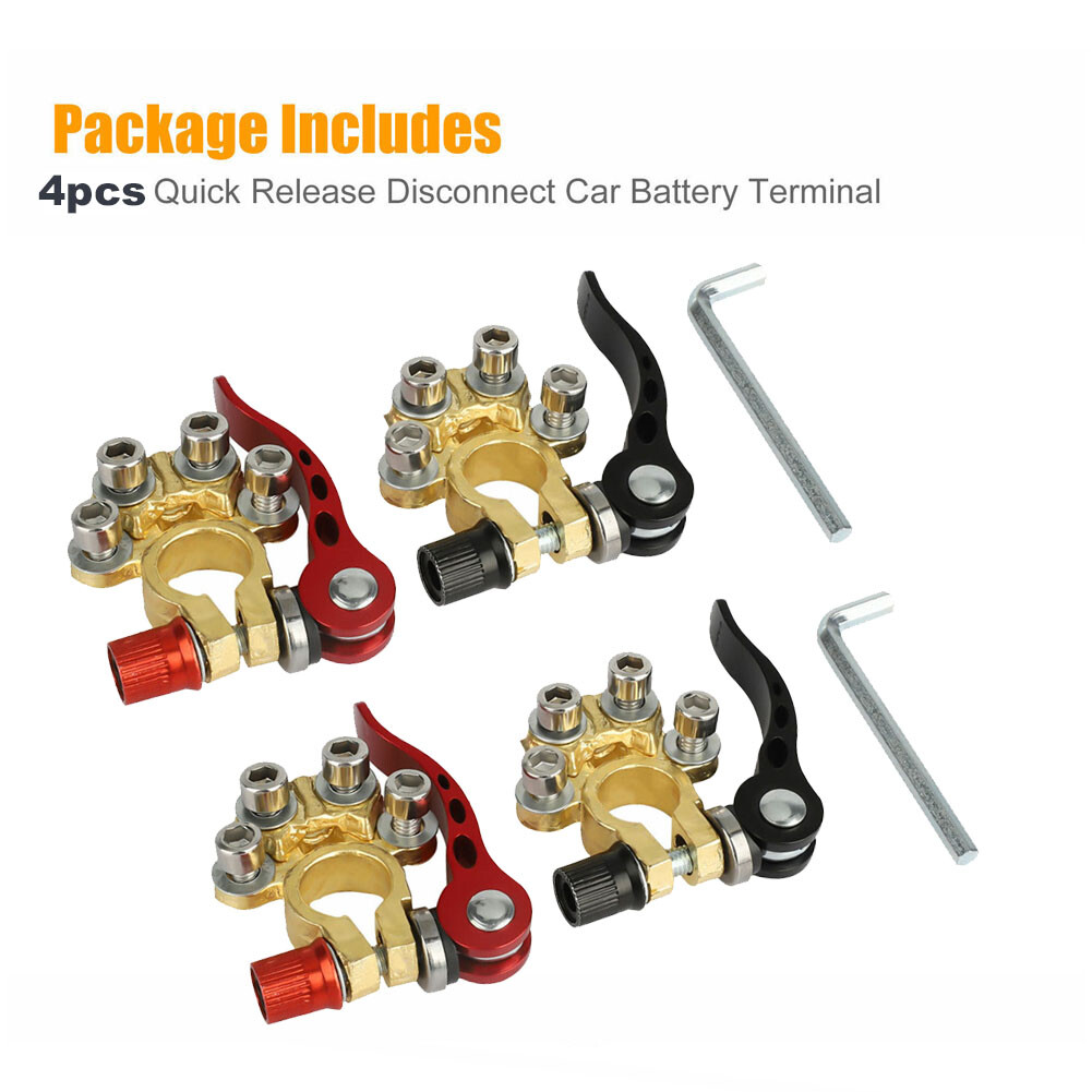 2 PAIR 4 Way Quick Release Disconnect Car Battery Terminal Clamp Connectors USA