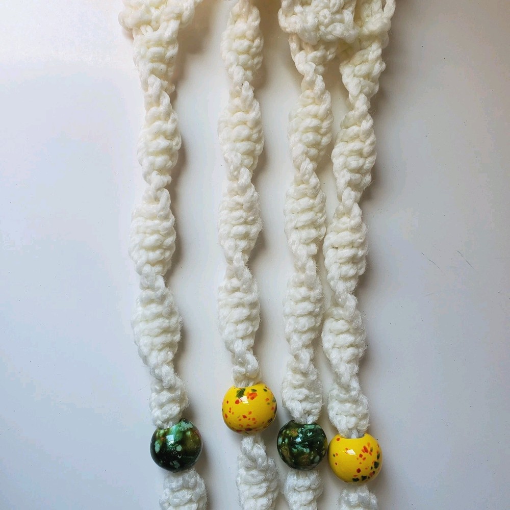 Vintage Long Macrame Hanging Plant Hanger Ceramic Beads Boho Approximately 64" *