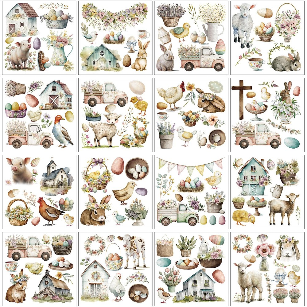 ReliThick 16 Sheets Farmhouse Easter Rub on Transfers for Crafts and...