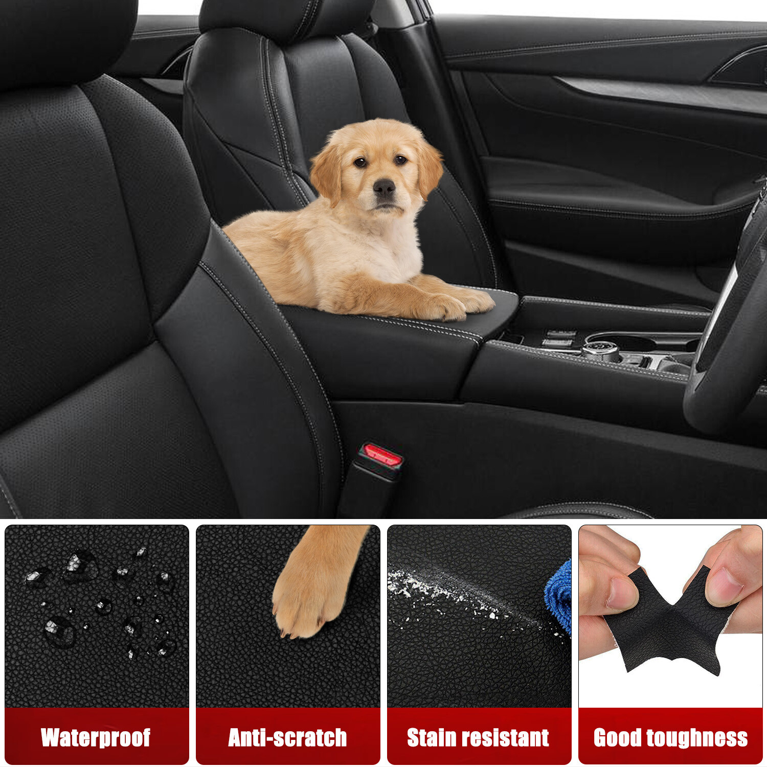 Fit 2016-2023 Nissan Maxima Center Console Lid Armrest Leather Cover Gray Stitch