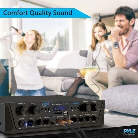 Pyle 4-Ch. Bluetooth Amplifier Stereo Receiver System, with FM Radio PTA44BT