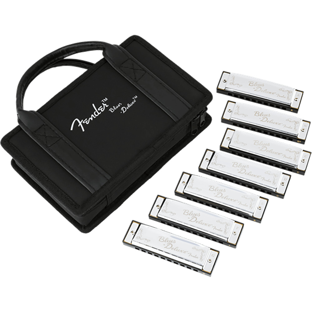 Fender Blues Deluxe Harmonica, Pack of 7, with Case