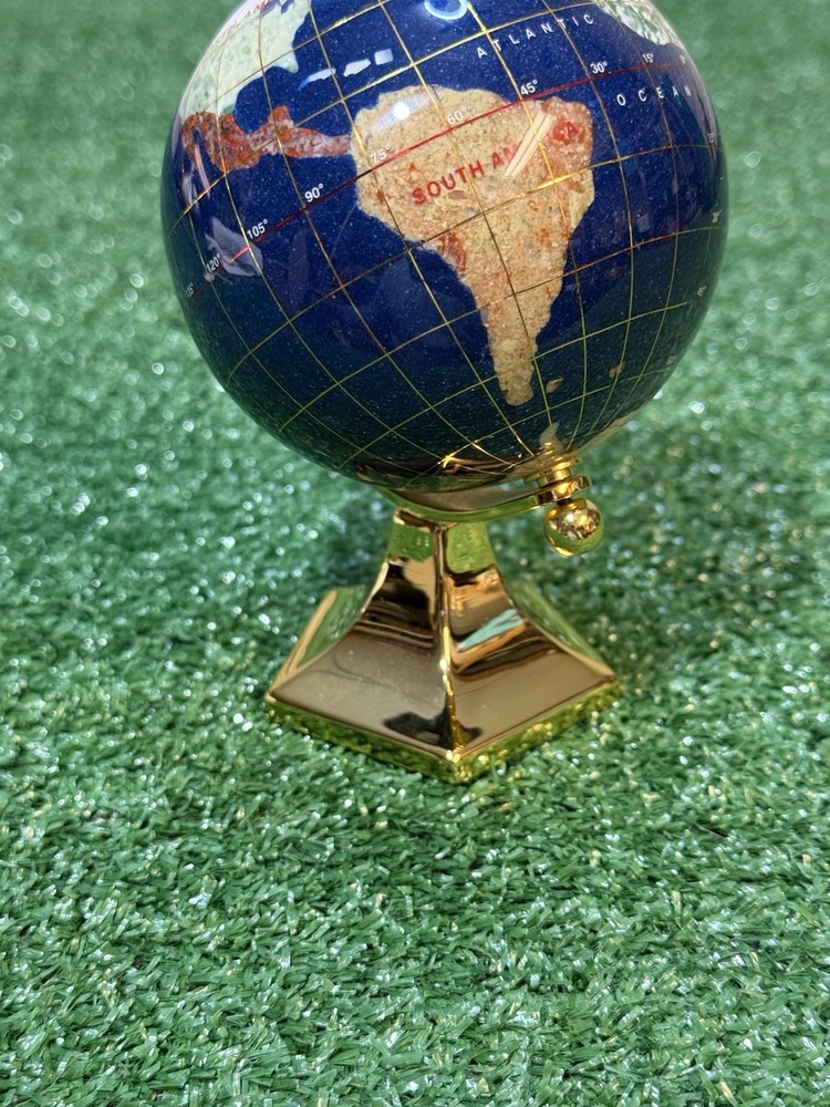 Gemstone Tabletop Globe Multicolor with Gold Base, Small Decorative, Rotating