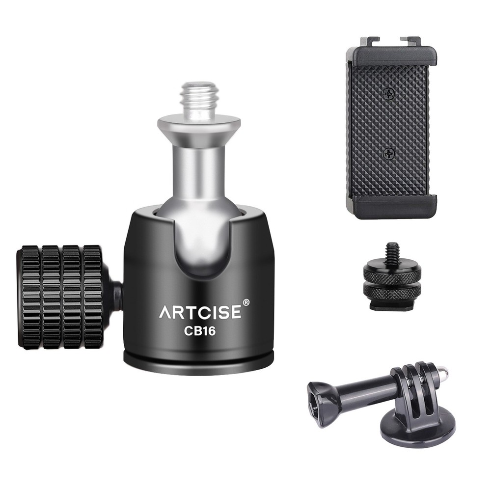 Mini Ball Head, 360° Panoramic Tripod Head with 1/4" Screw 3/8" Thread Mount