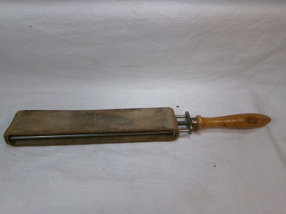 Vintage Leather Straight Razor Strop with Wood Handle