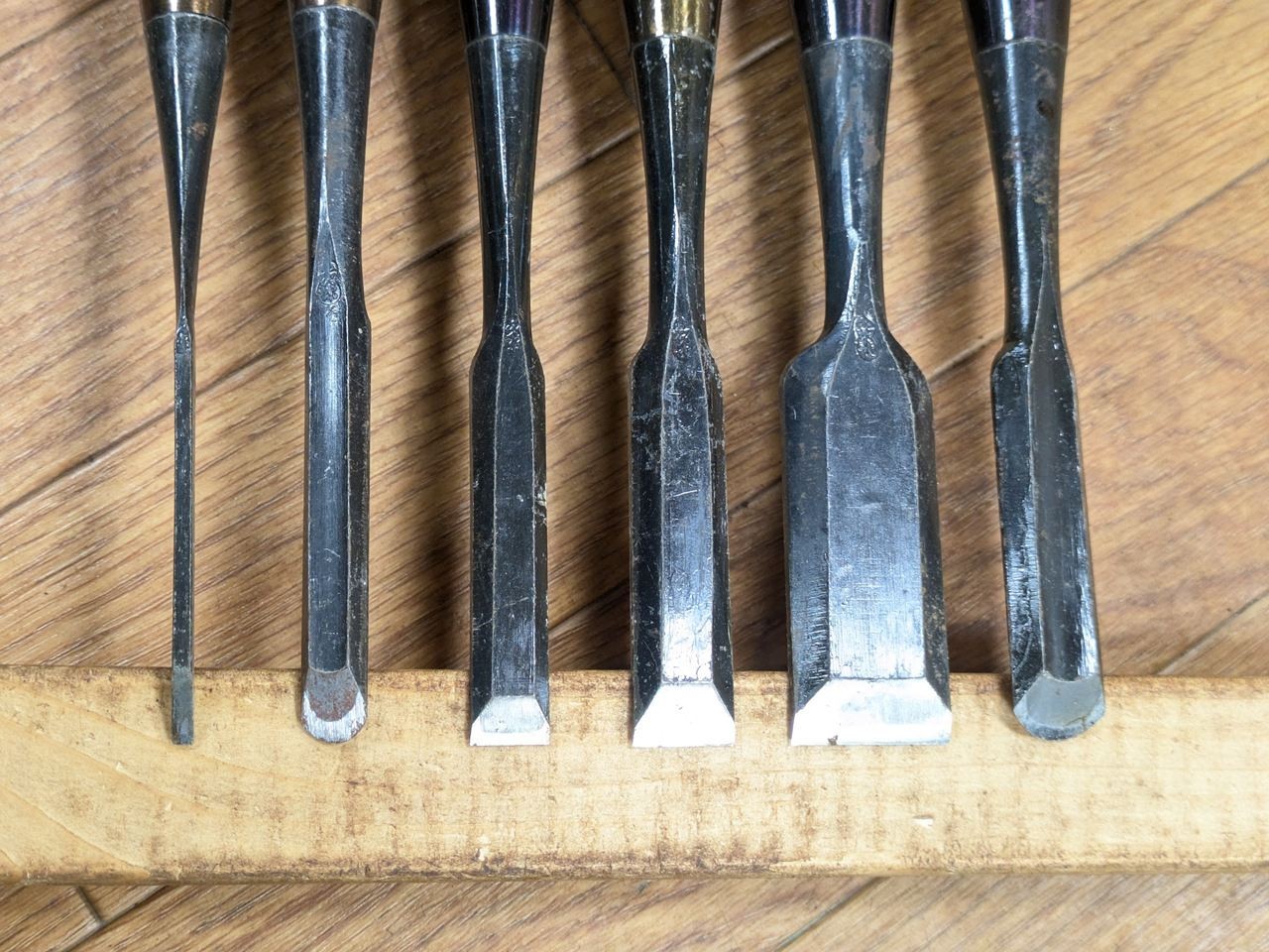 Japanese vintage chisel tataki Nomi Japan Signed Old 3.9.12.15.24.16mm RB058