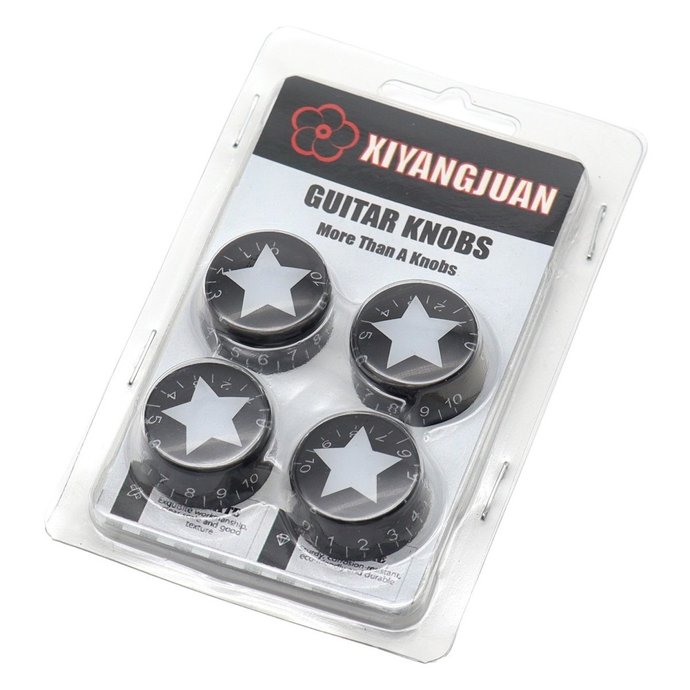 4Pcs Inlaid Star Acrylic Guitar Knobs Push-in Volume Amplifier Audio Knobs Black