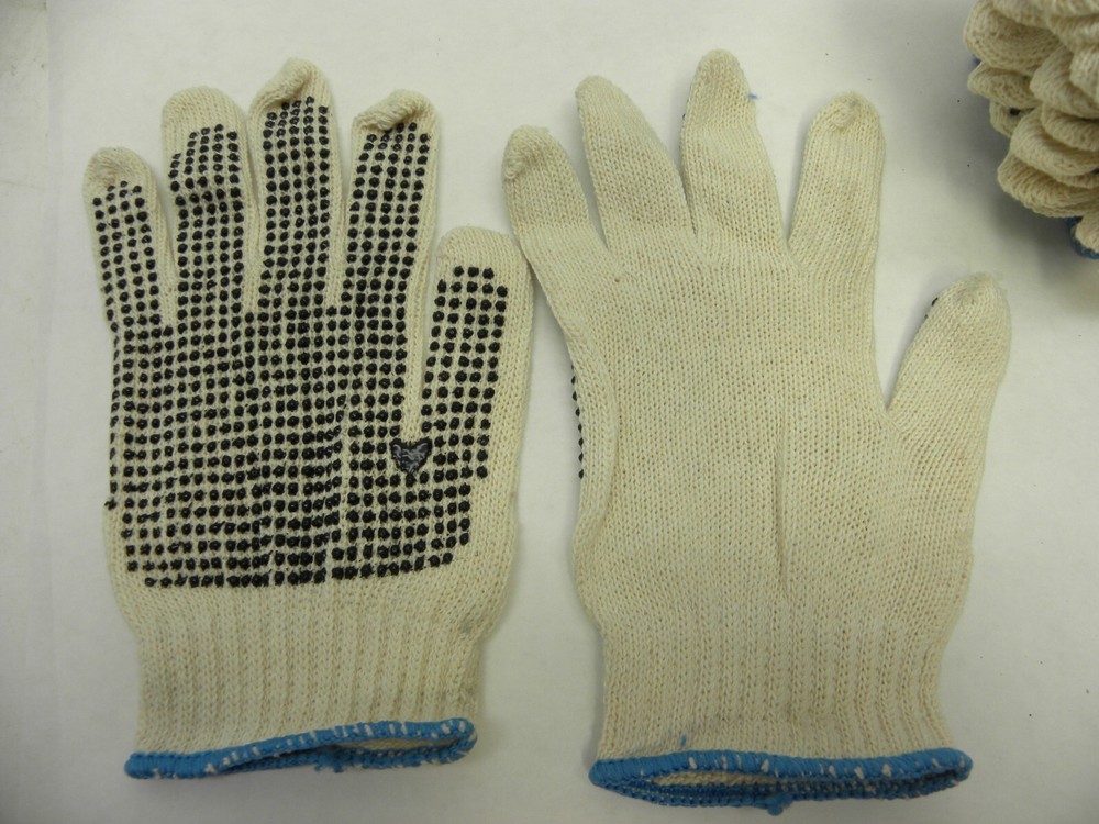 12 Pairs Wear Cotton Polyester String Knit Work Gloves With One Side Dots MEDIUM
