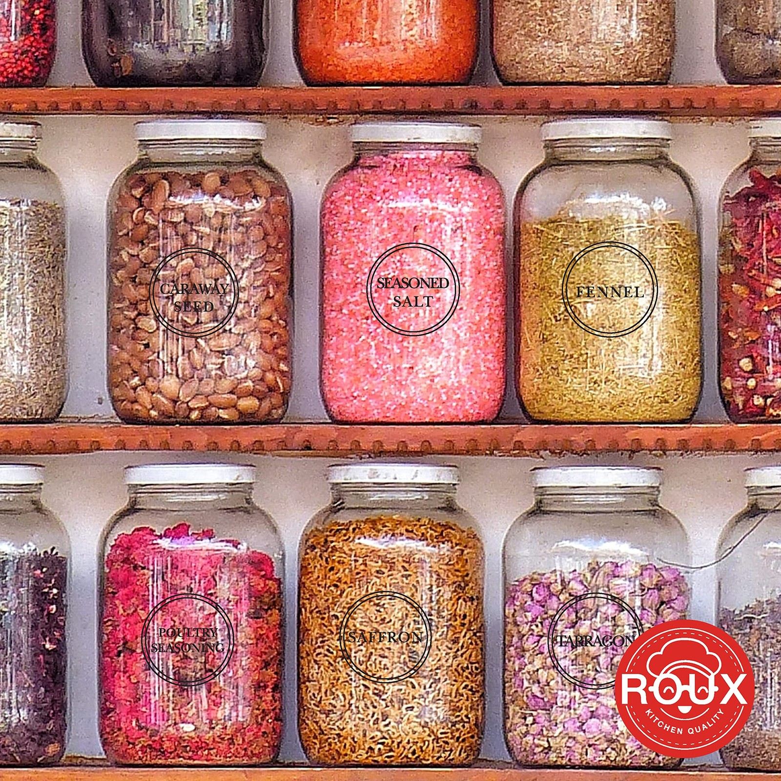 Kitchen Pantry Labels for Food Storage Containers, Set of large, Multicolor