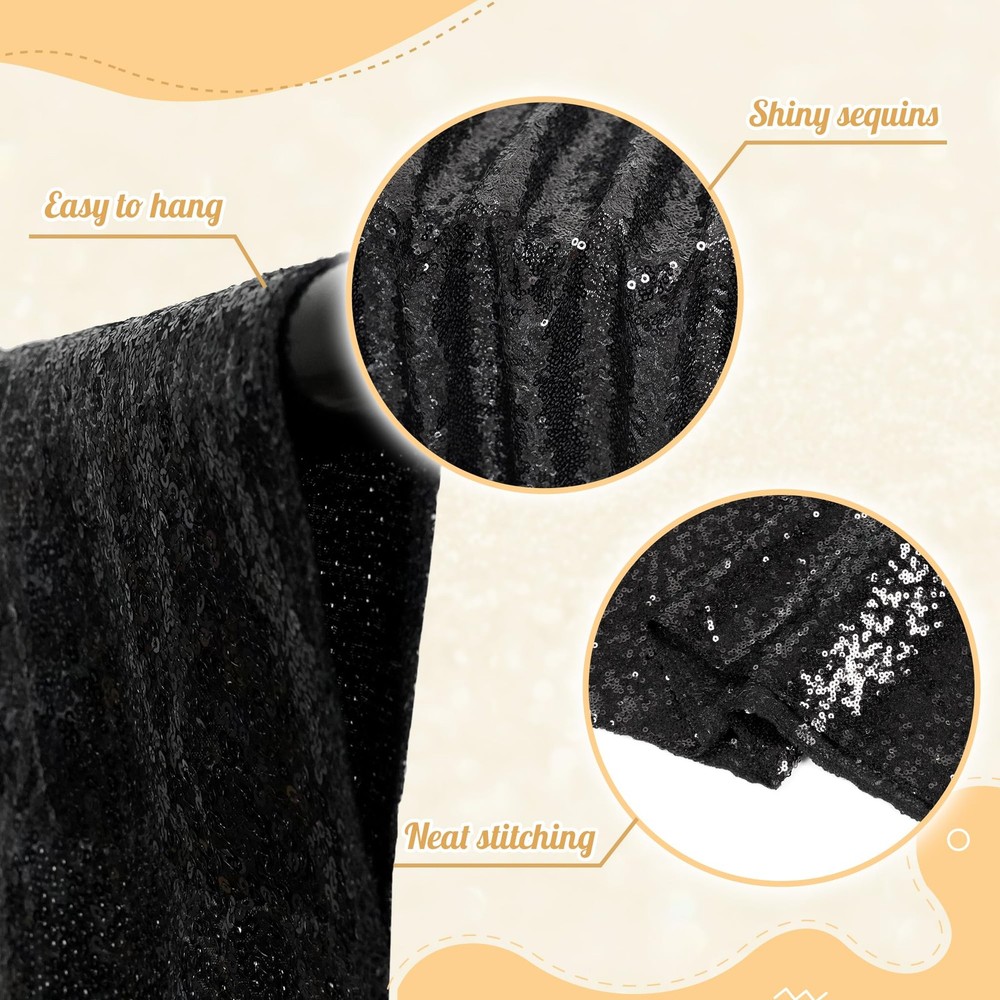 PartyDelight Black Sequin Backdrop 6x6ft - High Density 3mm 6Ft x 6Ft,