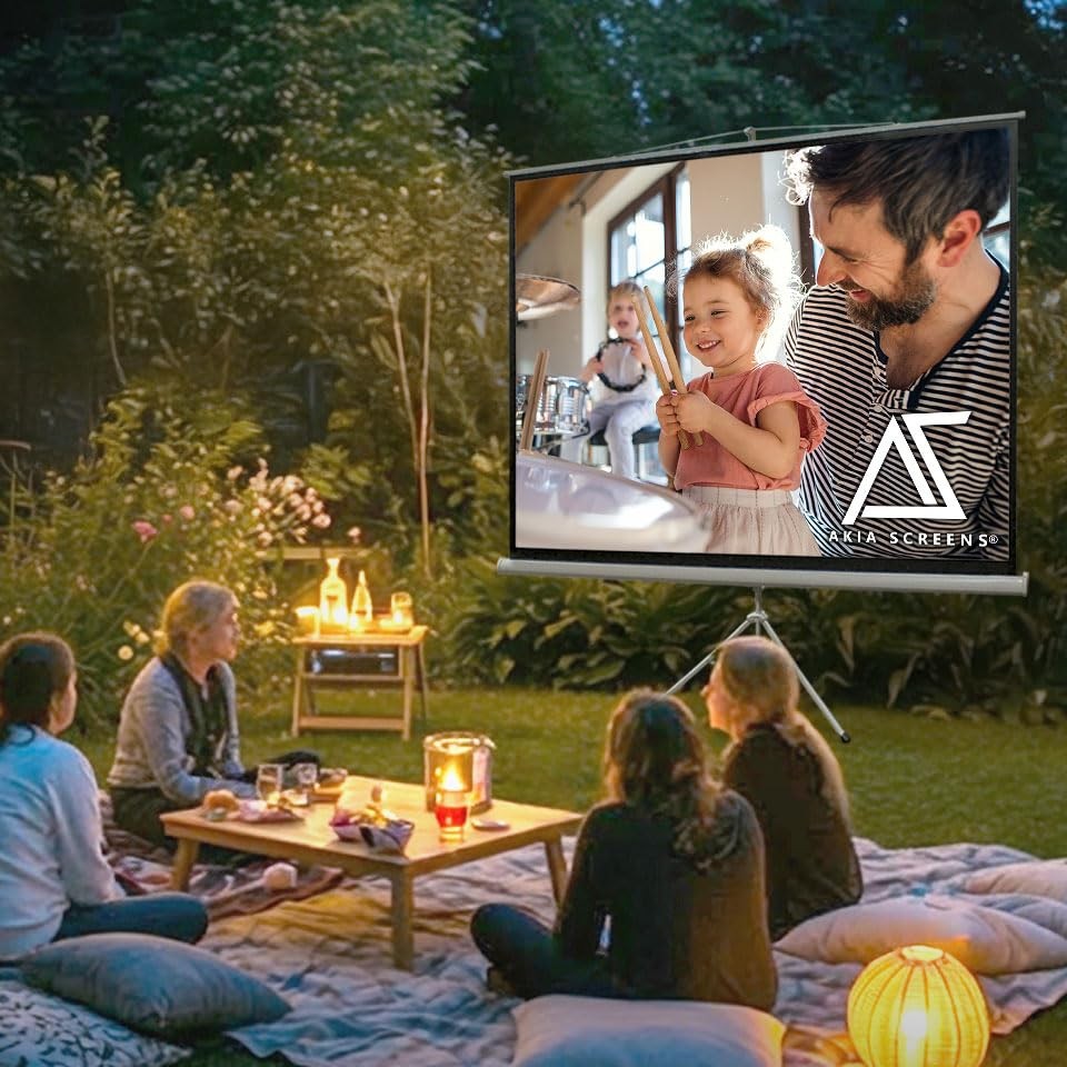 100 Inch Projector Screen with Stand, 4:3 HD, Tripod Pull-Up Portable Screen,...