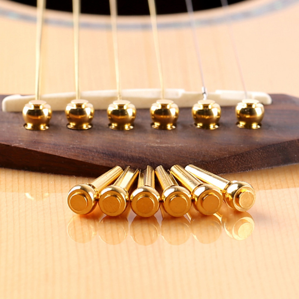 6 Pack Guitar Strings Fixed Brass Pins Bridge Replacement Parts For Folk Guitar