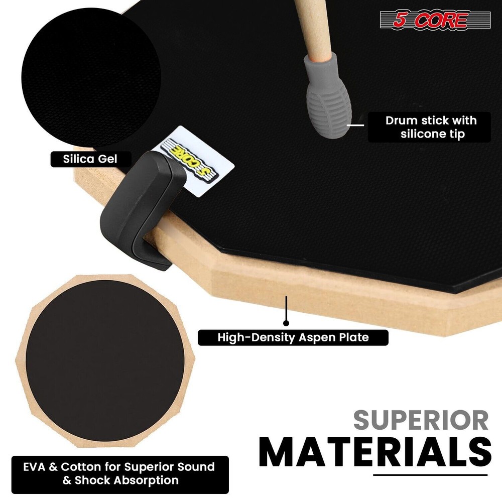 5Core Drum Throne Adjustable Guitar Stool Padded Seat + Drum Practice Pad Snare