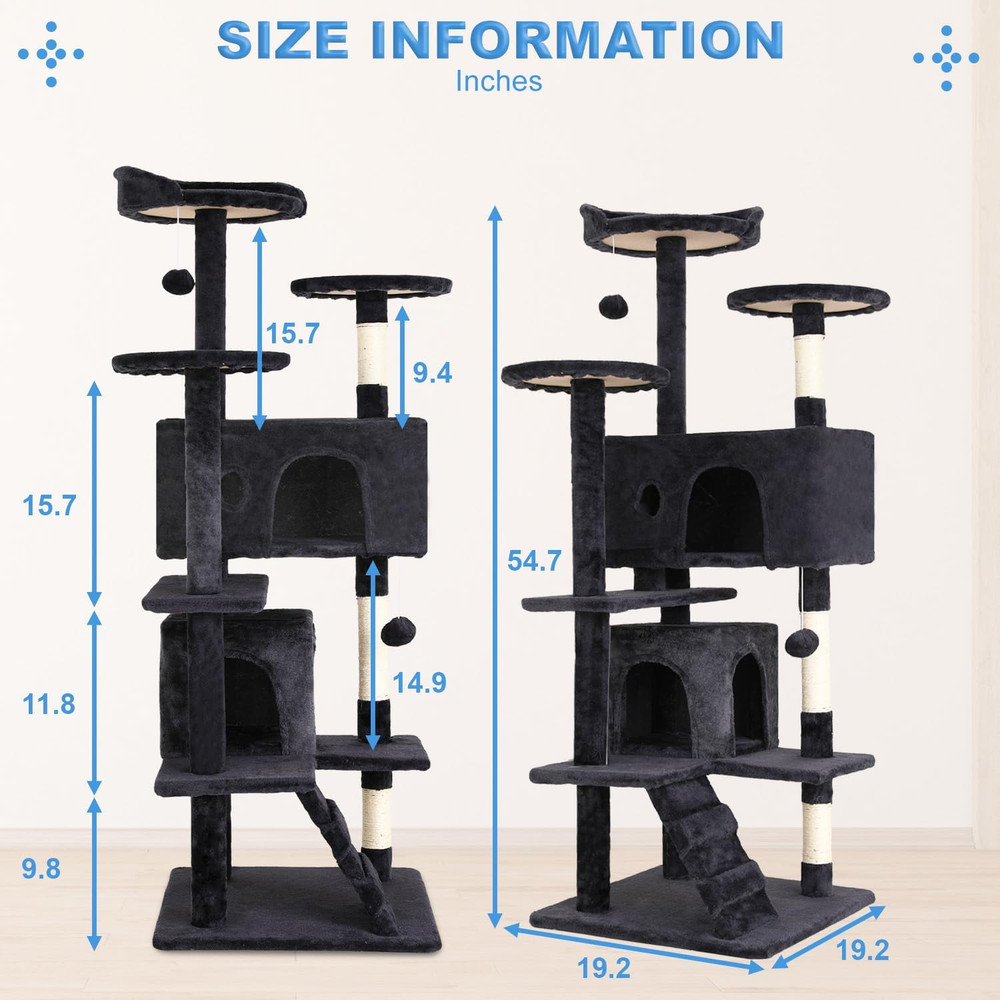 FDW 54" Cat Tree Tower - Multi-Level Scratching Post & Cozy Condo for Cats
