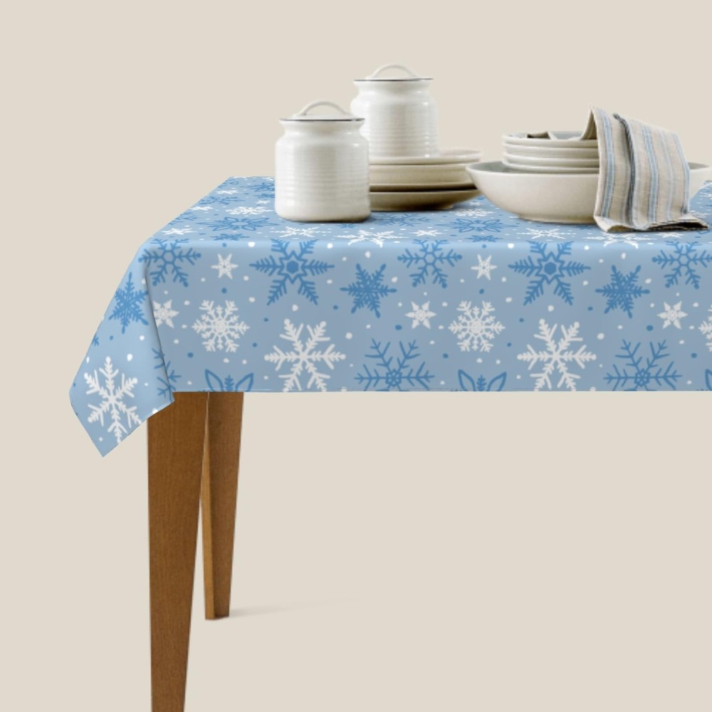 Winter Christmas Rectangular 84" x 60" (Rectangular), Light Blue White