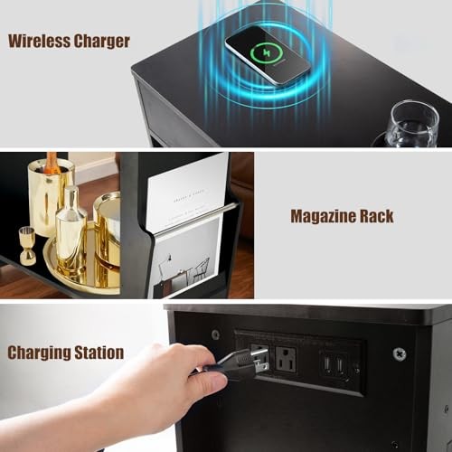 Bluetooth Speaker End Table, Smart End Table with 2 Subwoofer for Deep Bass,