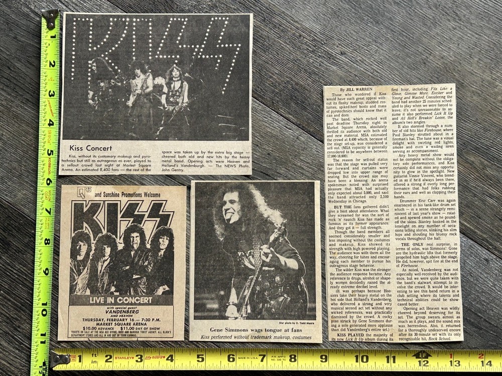 KISS Concert Ad Clipping Lick It Up Tour Indiana Feb 16 1984 Lot Vintage Kiss