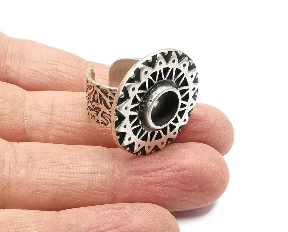 Ethnic Ring Blank Setting, Cabochon Mounting, Adjustable Resin Ring Base Bezels,