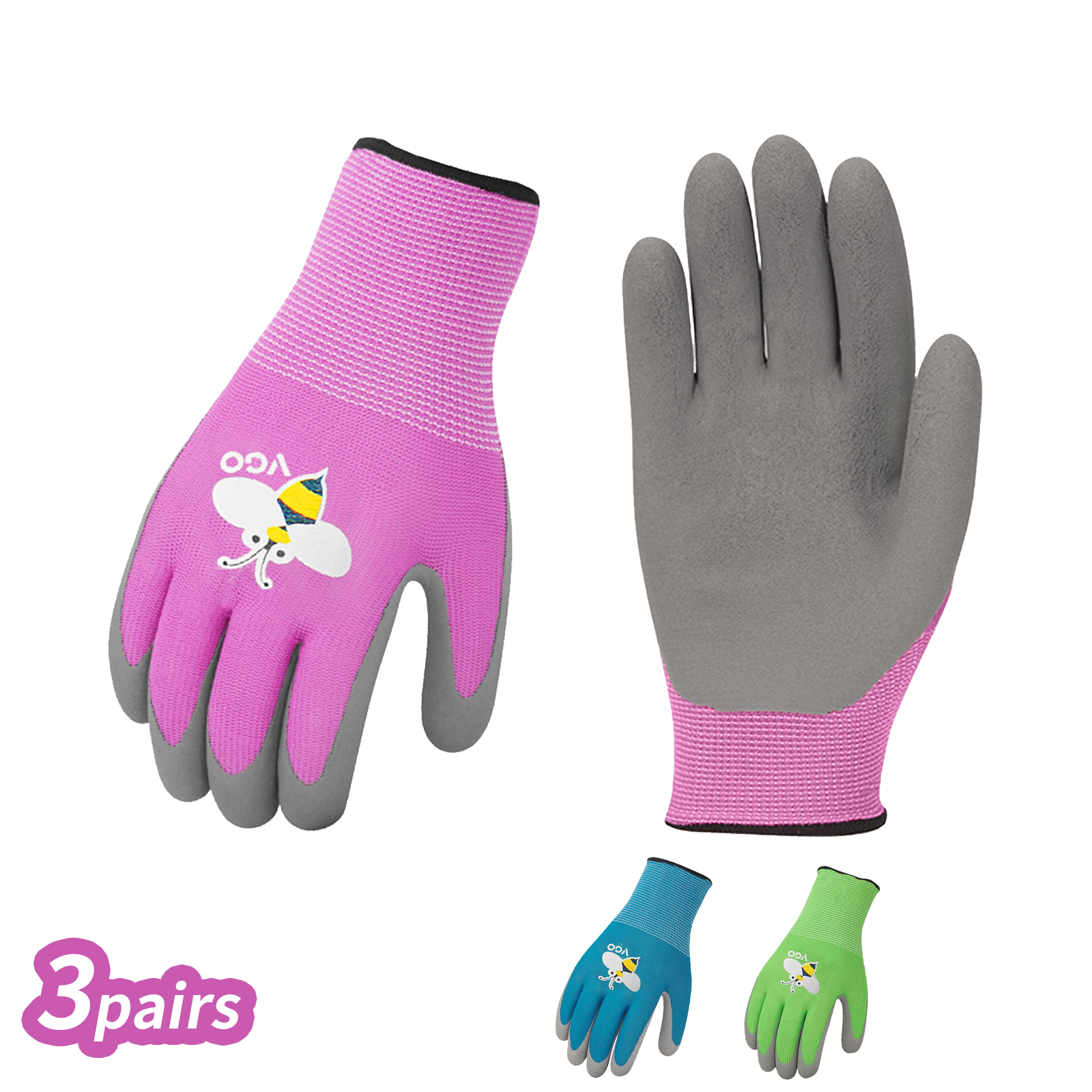 Vgo 1/3Pairs Age 3-9 Kids Latex Gardening Gloves Work Gloves(KID-RB6013)