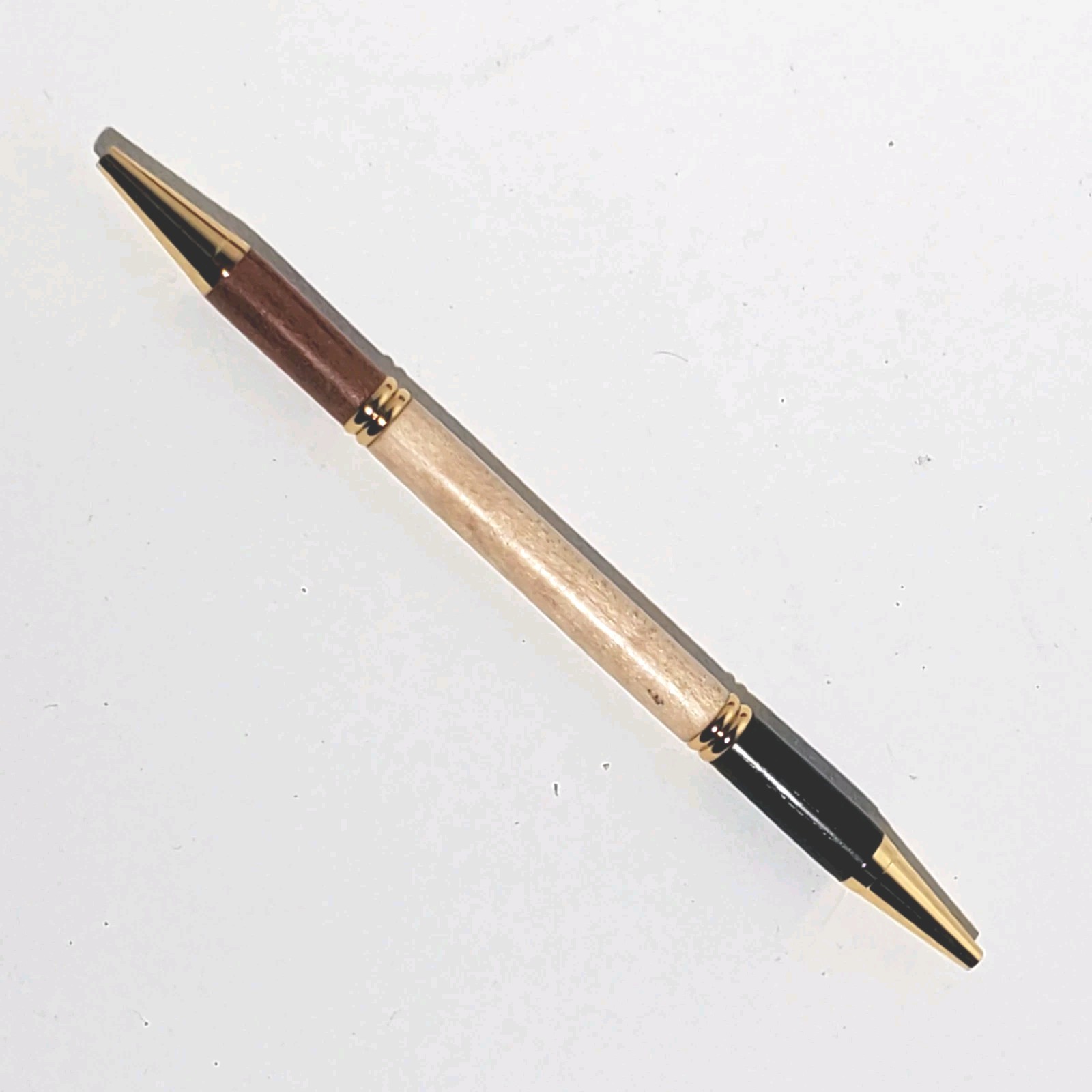 Handmade Hardwood Red Heart Maple Ebony Wood Ballpoint Pen w/ Wooden Case