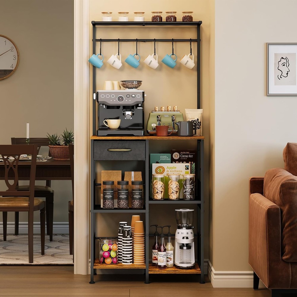 Coffee Bar Stand Station W/ Storage Drawer Extended Worktop Coffee Table