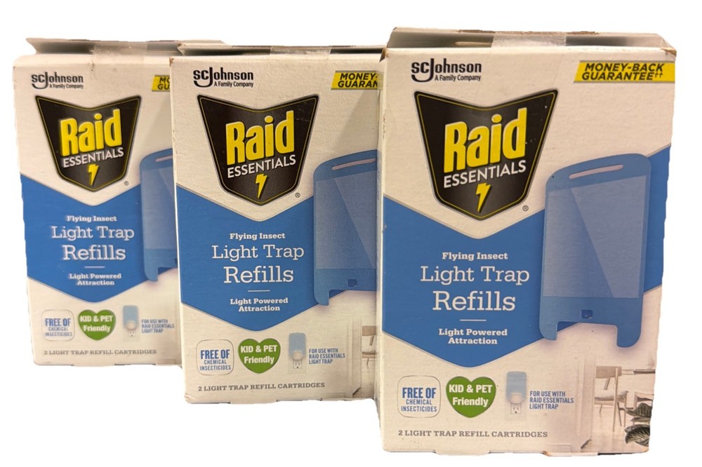 6 Raid Essentials Flying Insects Light Trap Refill Cartridges Pet Friendly 2ct