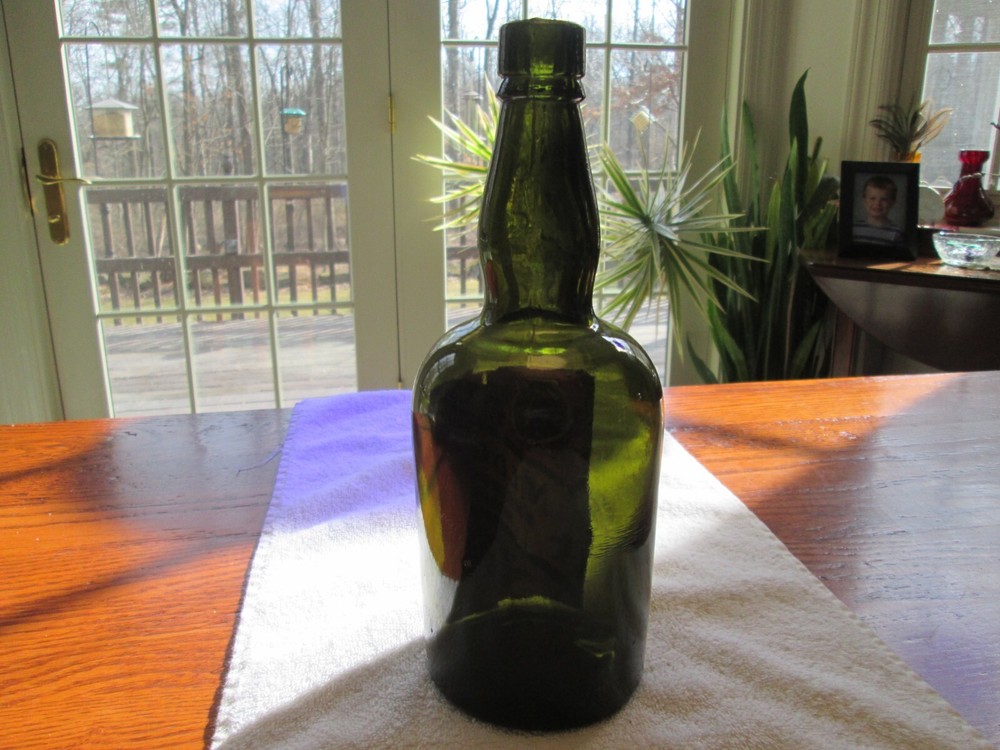 Antique Labeled Green Wine Bottle