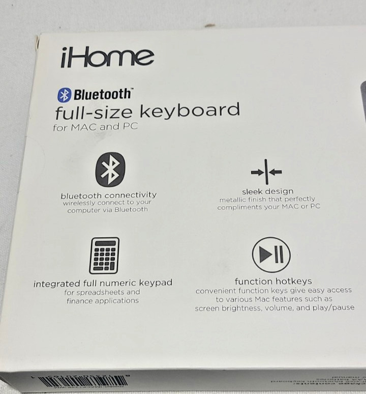 New - iHome Bluetooth Full Size Keyboard for Mac and windows 10