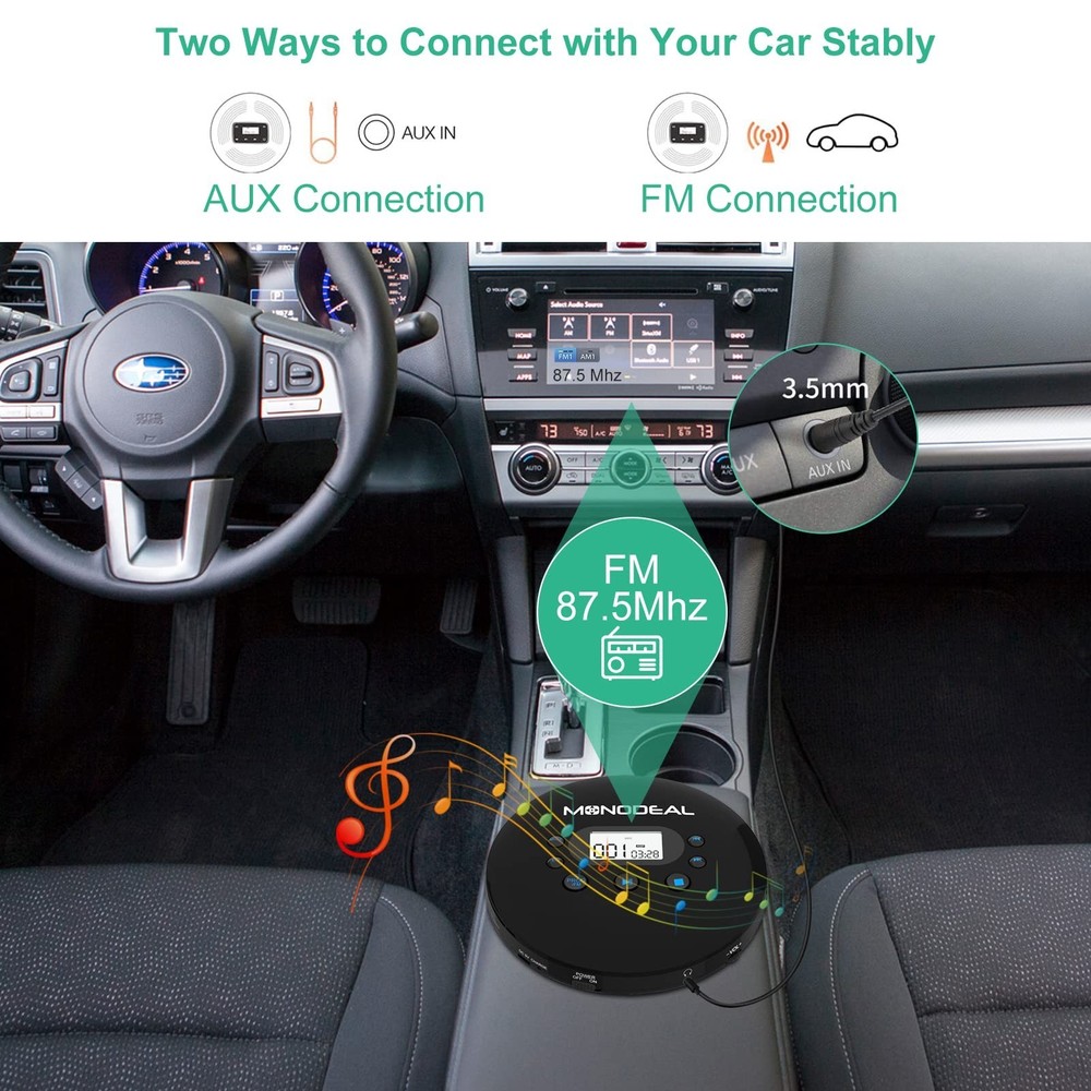 MONODEAL CD Player Portable, Portable CD Player with FM Transmitter, Recharge...