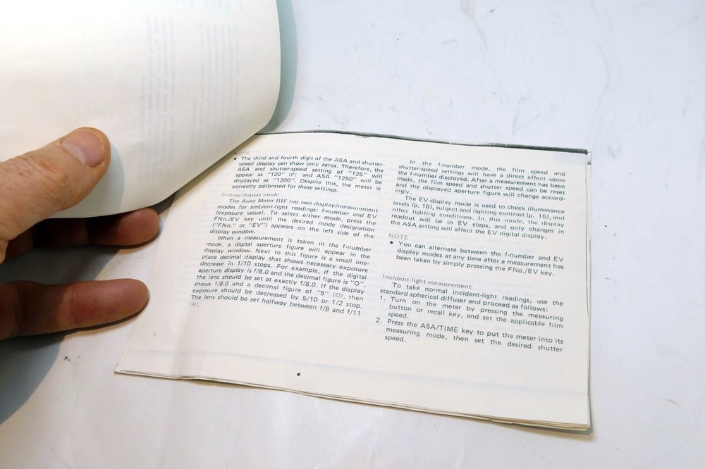 Light Meter IIIF guide printed might be incomplete - as found