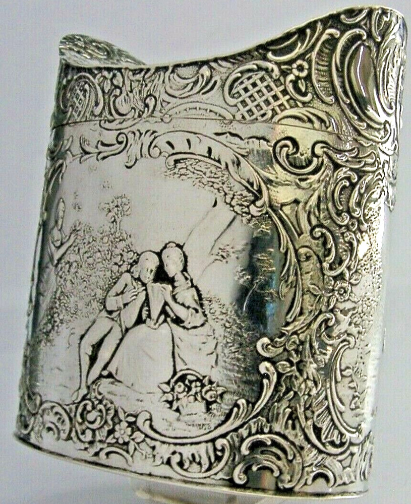BEAUTIFUL ROMANTIC HANAU GERMAN SOLID SILVER TEA CADDY c1900 ANTIQUE 155g