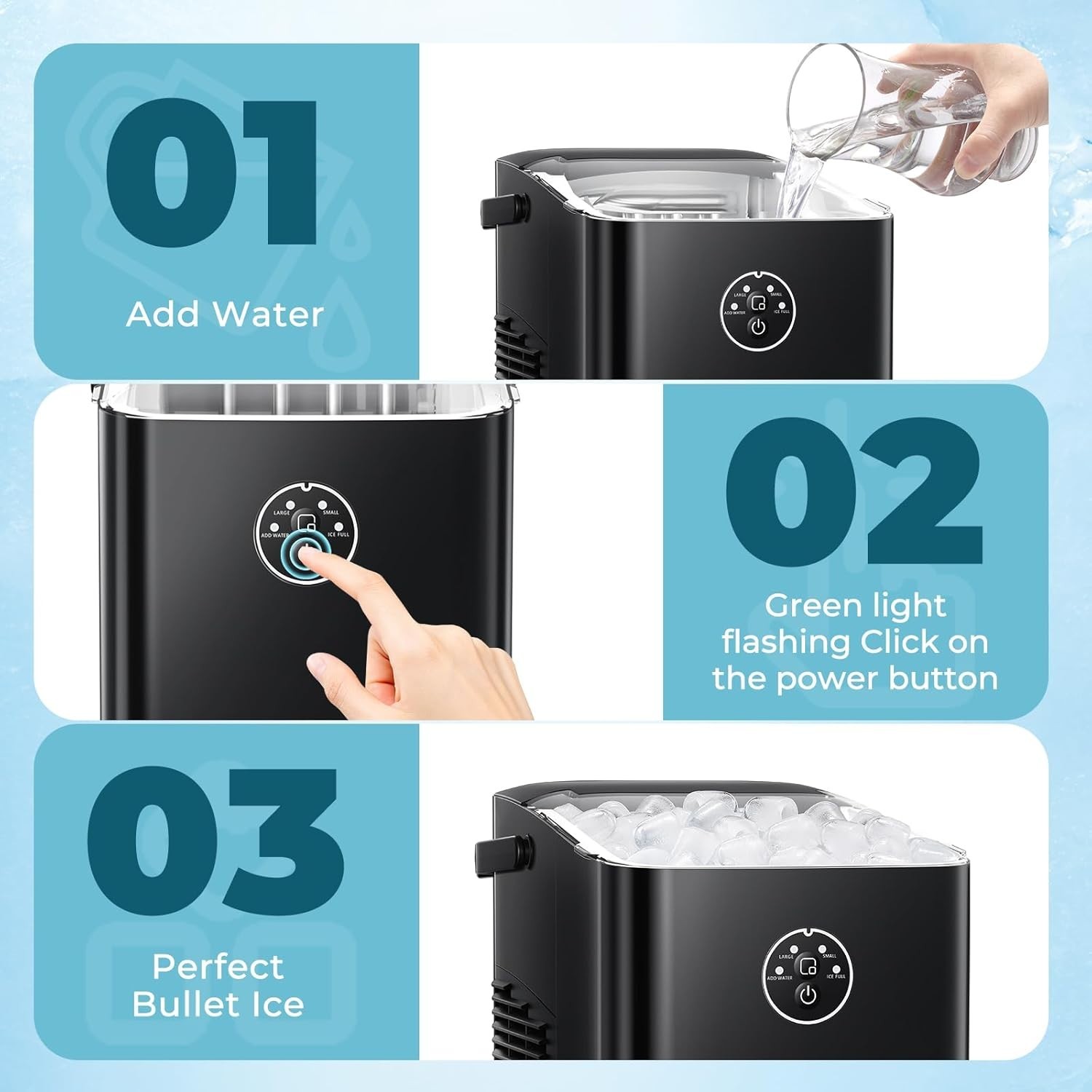 Countertop Ice Maker with Handle, 8 Bullet Ice Ready in 6 Mins, Self-Cleaning