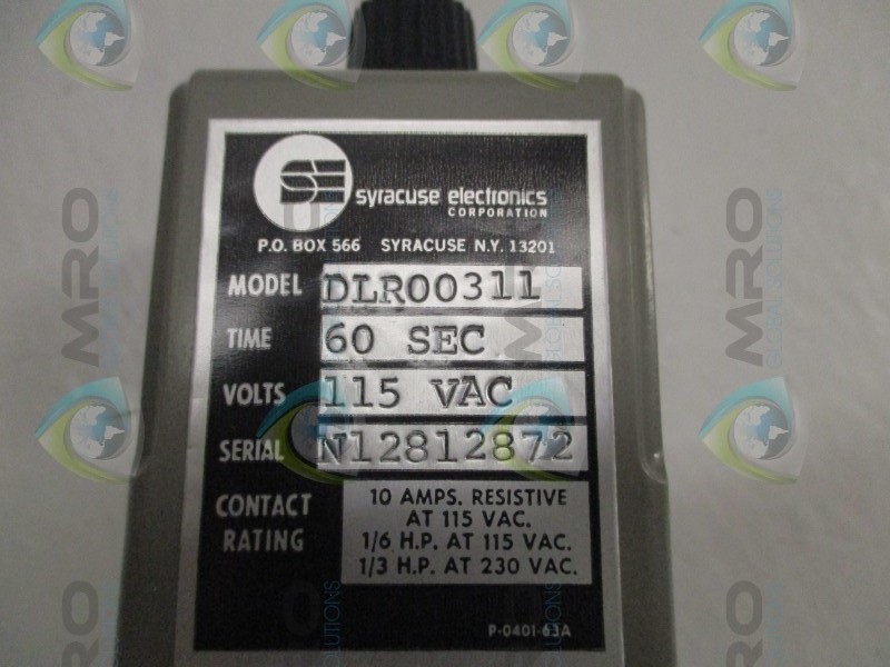 SYRACUSE ELECTRONICS DLR00311 TIME DELAY RELAY 60SEC. NSMP