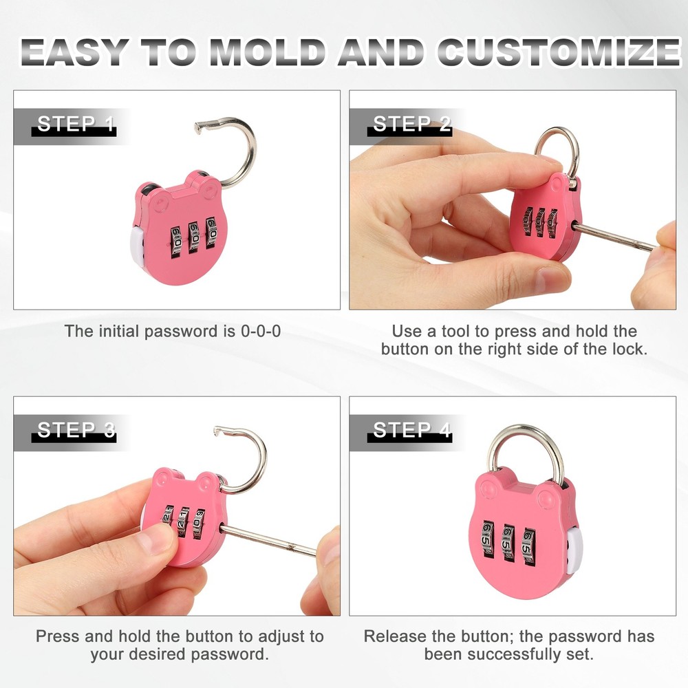 Combination Padlock (Small, Pink)(4 Pcs),Cat Shackle Code Locks